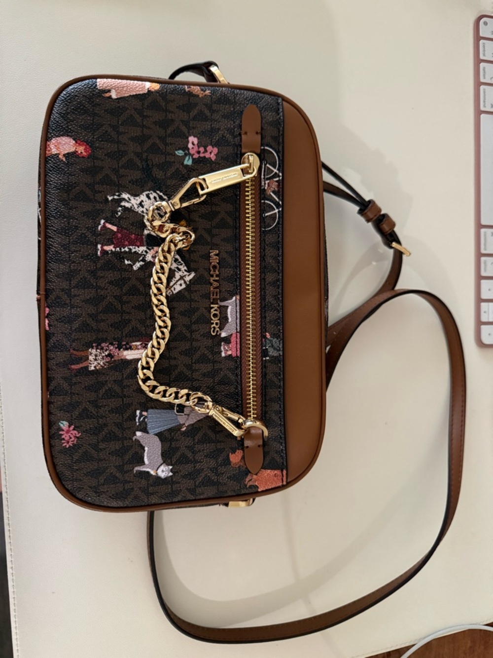 Michael Kors Brown Logo Print Crossbody with Floral and Animal Accents - Picture 4 of 4
